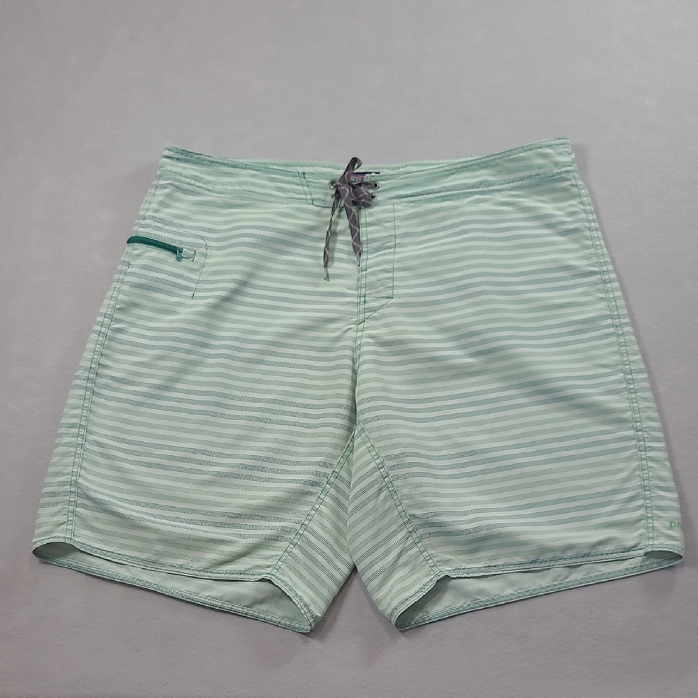 EUC Patagonia Board Shorts Men's sz 40 Green Strip Swim Trunks